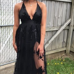 Black floral prom dress